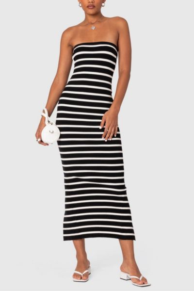Edikted Knit Striped Maxi Dress In Black/and/white, Women's At Urban Outfitters