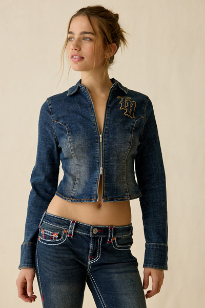 True Religion Double Zip Cropped Denim Jacket | Urban Outfitters