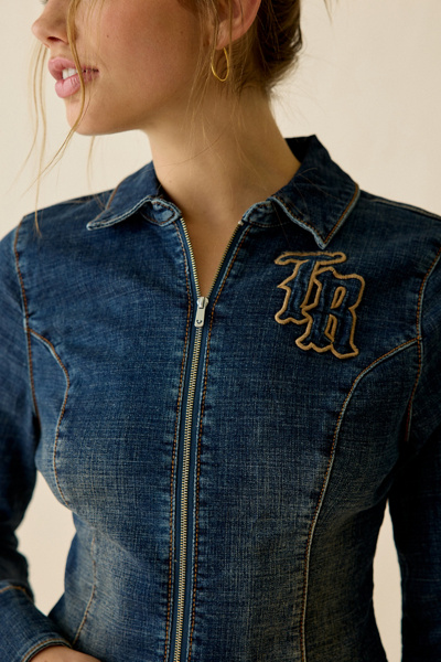 True Religion Double Zip Cropped Denim Jacket