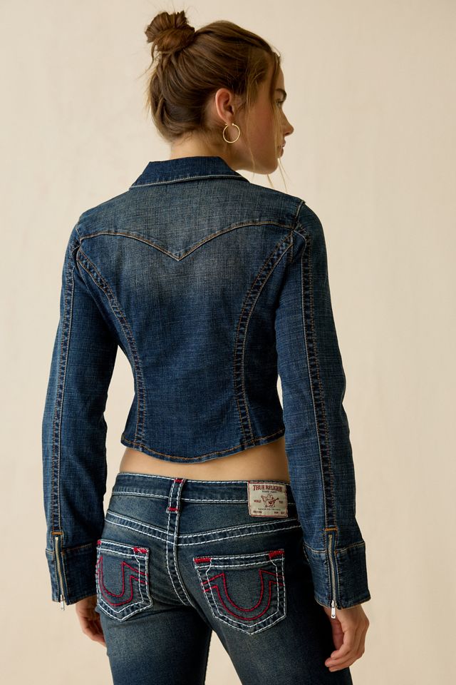 True Religion Double Zip Cropped Denim Jacket | Urban Outfitters