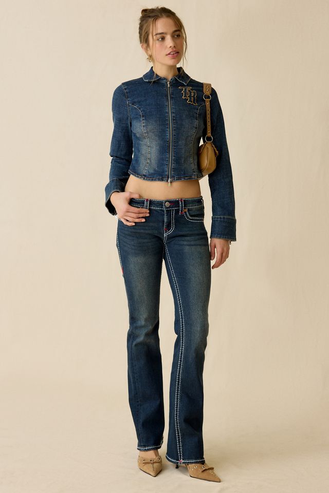 True Religion Double Zip Cropped Denim Jacket | Urban Outfitters