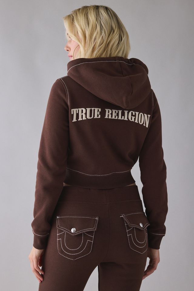 True Religion Big T Shrunken Zip-Up Hoodie Sweatshirt | Urban