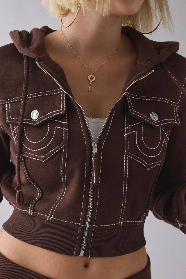 True Religion Big T Shrunken Zip-Up Hoodie Sweatshirt #2