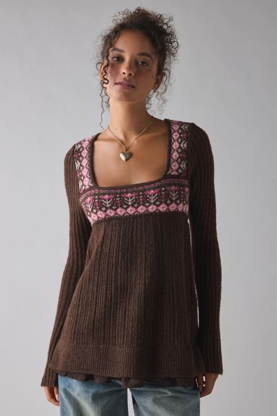 Kimchi Blue Hannah Printed Ruffle Trim Babydoll Sweater Product Page