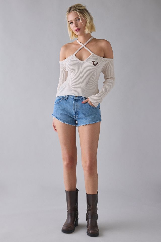 True Religion Horseshoe Lurex Crisscross Strap Off-The-Shoulder Sweater #2