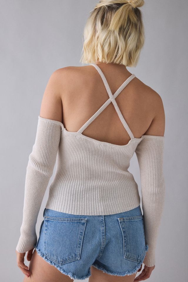 True Religion Horseshoe Lurex Crisscross Strap Off-The-Shoulder Sweater #3