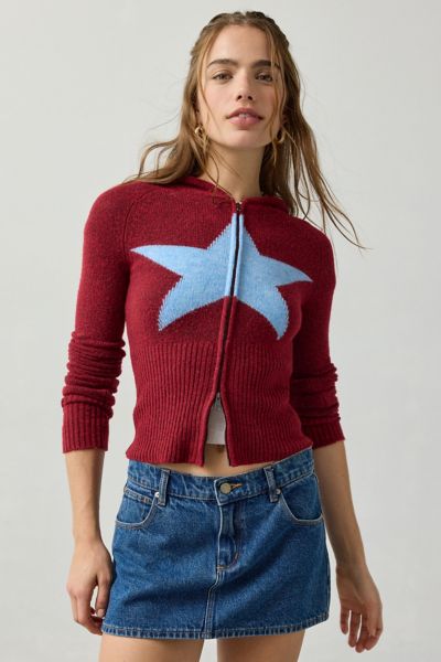 Bdg Monet Star Graphic Zip-up Hoodie Sweatshirt In Red, Women's At Urban Outfitters In Red
