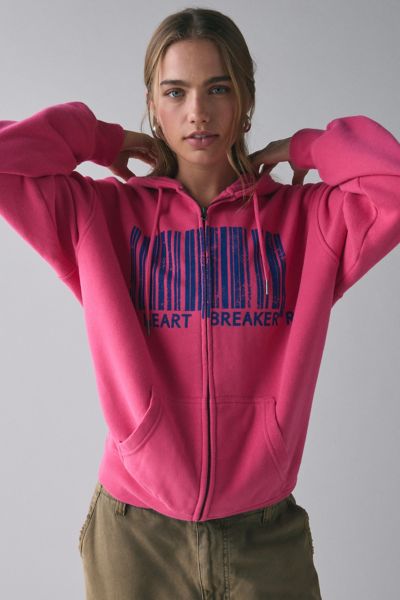 Bdg Dusty Heart Breaker Barcode Graphic Oversized Zip-up Hoodie Sweatshirt In Pink Combo, Women's At Urb In Pink