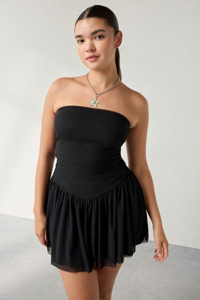 UO Modern Mesh Basque Waist Strapless Mini Dress