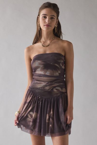 UO Modern Mesh Basque Waist Strapless Mini Dress