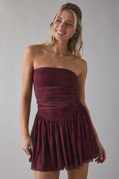 UO Modern Mesh Basque Waist Strapless Mini Dress