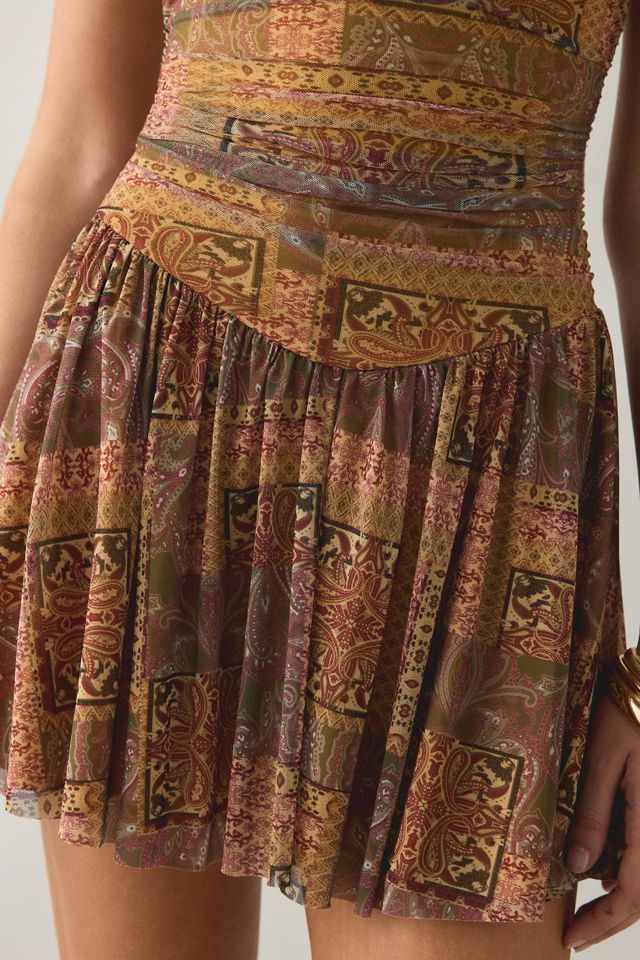 Urban Outfitters UO Modern Mesh Basque Waist Strapless Mini Dress in Gold