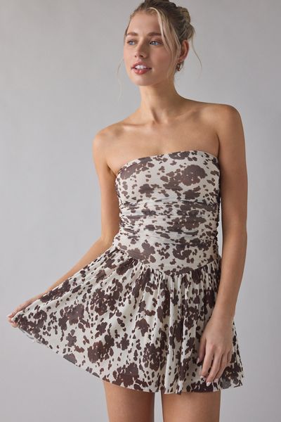 UO Modern Mesh Basque Waist Strapless Mini Dress