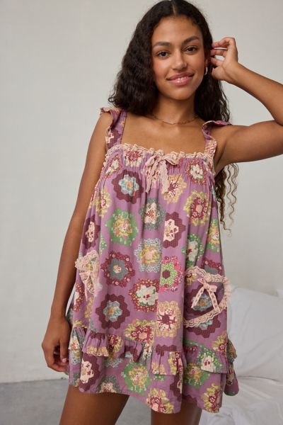 Urban Outfitters Out From Under Hearts Desire Lace Trim Lounge Dress In Plum, Women's At  In Purple