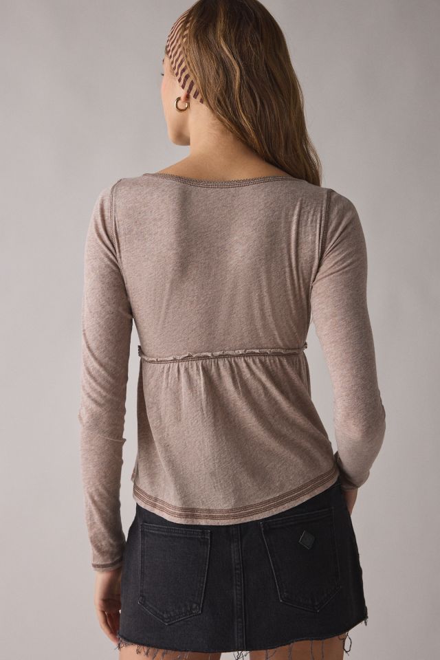 BDG Brittney Long Sleeve Henley Babydoll Top #1