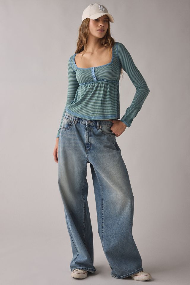 BDG Brittney Long Sleeve Henley Babydoll Top #2