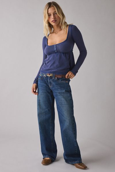 BDG Brittney Long Sleeve Henley Babydoll Top