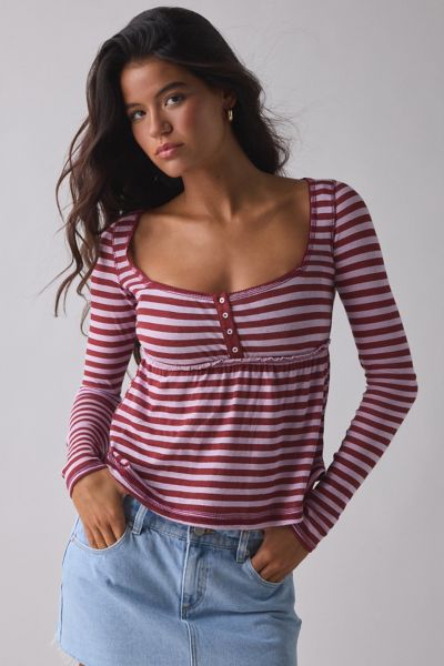 BDG Brittney Long Sleeve Henley Babydoll Top Product Page