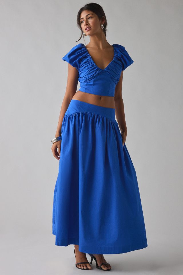 Sister Jane Blue Diary Ruched Puff Sleeve Crop Top #2