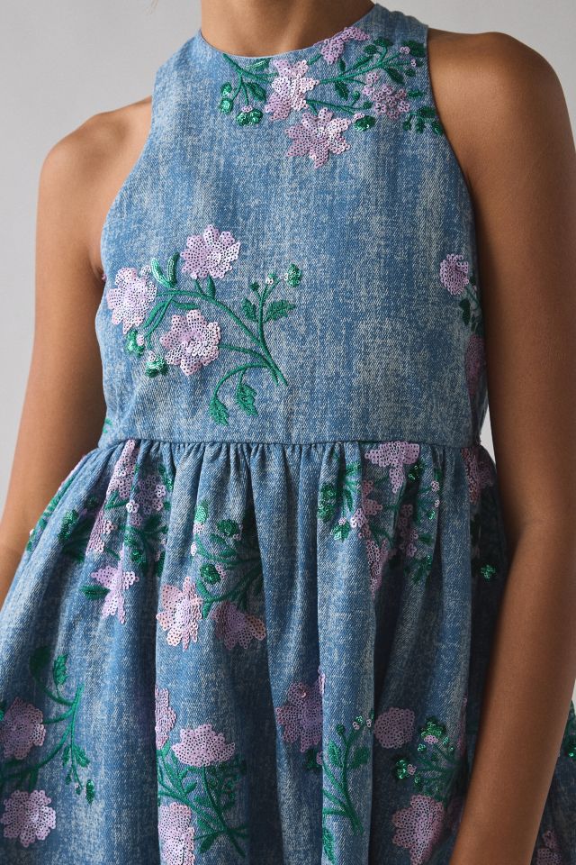Sister Jane Azul Floral Sequin Embellished Denim Mini Dress #1