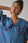 Sister Jane Lola Oversized Collar Cherry Embroidered Denim Mini Dress