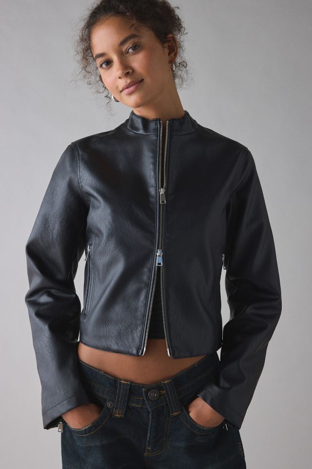 UO Katrina Faux Leather Cropped Moto Jacket #1