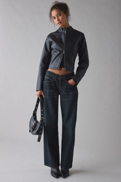 UO Katrina Faux Leather Cropped Moto Jacket