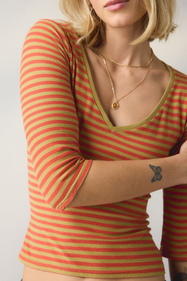 BDG T-Shirt Décolleté en V Manches 3/4 Spill The Tee #1