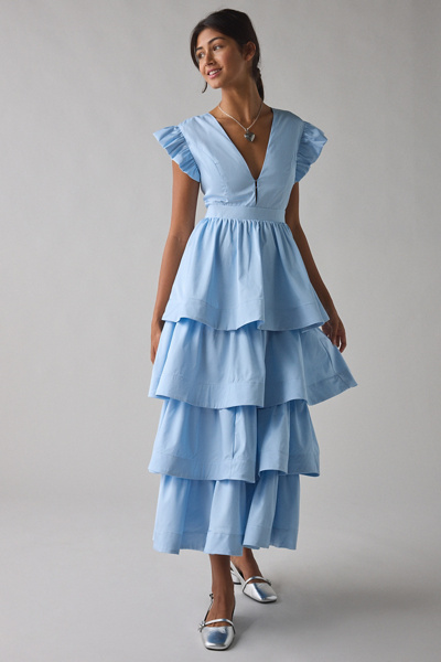 Sister Jane Feria Plunging Tiered Ruffle Midi Dress | Urban Outfitters