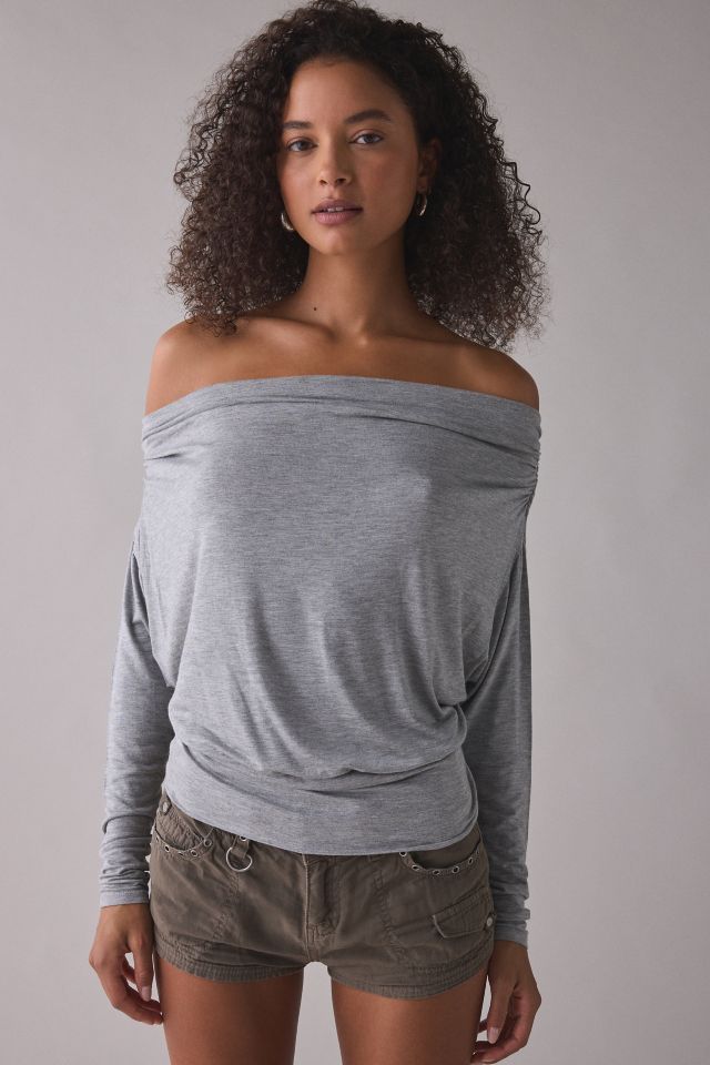 UO Elena Long Sleeve Ruched Off-The-Shoulder Top