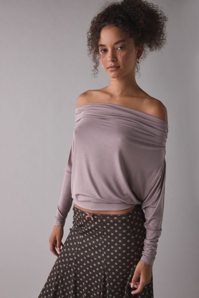 UO Elena Long Sleeve Ruched Off-The-Shoulder Top