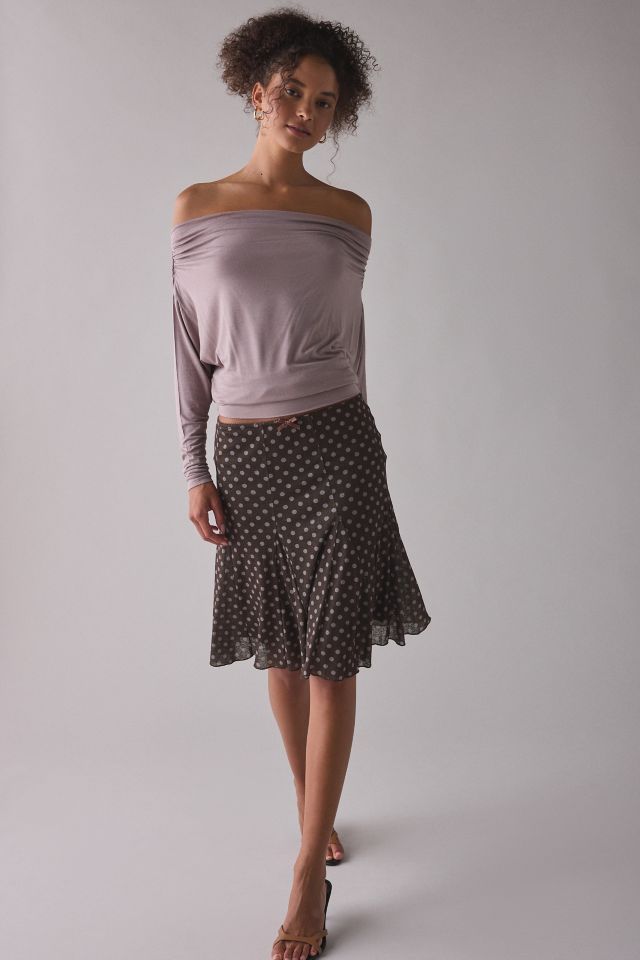 UO Elena Long Sleeve Ruched Off-The-Shoulder Top