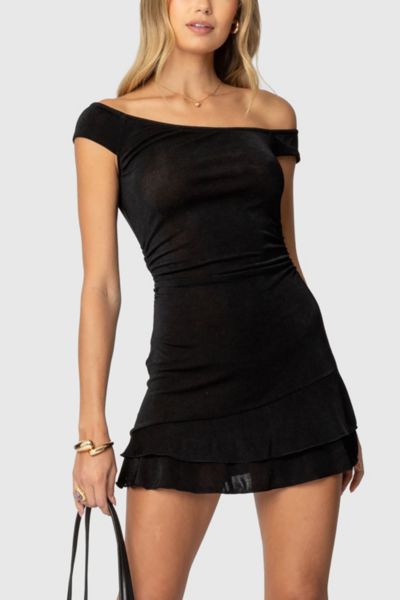 Edikted Carey Asymmetric Mini Dress In Black, Women's At Urban Outfitters