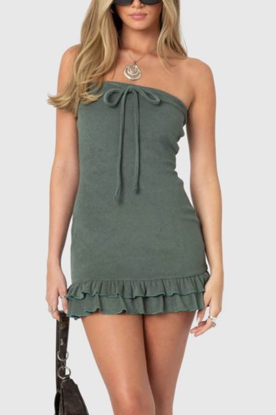 Edikted Terry Cloth Strapless Mini Dress In Green, Women's At Urban Outfitters