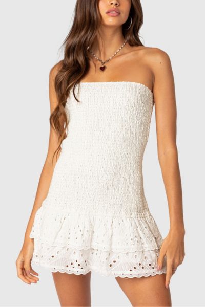 Edikted Livia Lacey Scrunch Mini Dress In White, Women's At Urban Outfitters