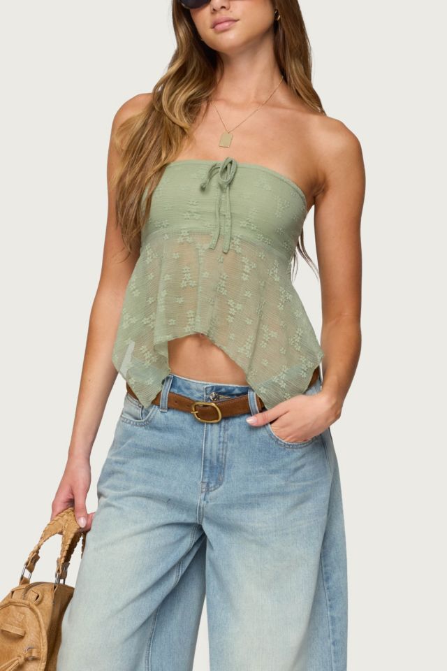 Edikted Embroidered Sheer Strapless Top #3