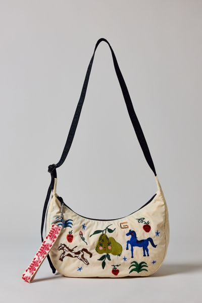 BAGGU Embroidered Painted Prairie Medium Nylon Crescent Bag