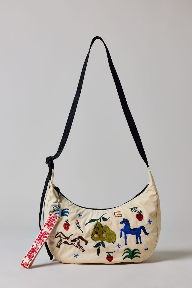 BAGGU Embroidered Painted Prairie Medium Nylon Crescent Bag #1