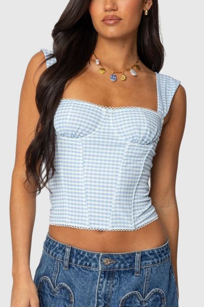 EDIKTED MARCELLA WIDE STRAP MESH CORSET IN LIGHT/BLUE, WOMEN'S AT URBAN OUTFITTERS 