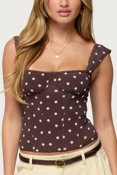 Edikted Marcella Wide Strap Mesh Corset In Brown/and/cream, Women's At Urban Outfitters