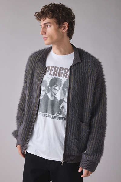 The Ragged Priest Shade Knit Cardigan In Dark Green, Men's At Urban Outfitters In Gray