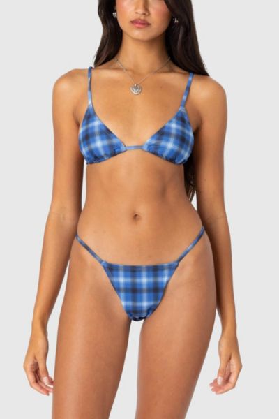 Edikted Preppy Plaid Triangle Bikini Top In Blue, Women's At Urban Outfitters