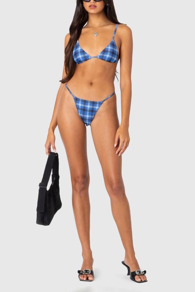 Edikted Preppy Plaid Triangle Bikini Top #1