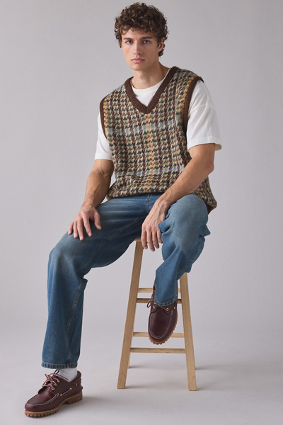 The Ragged Priest Club Knit Sweater Vest In Brown, Men's At Urban Outfitters In Multi