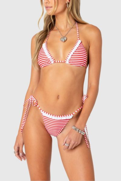 Edikted Zora Striped Triangle Bikini Top In Red, Women's At Urban Outfitters