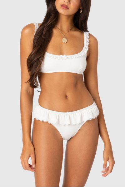 Edikted Lacey Ruffled Bikini Top In White, Women's At Urban Outfitters