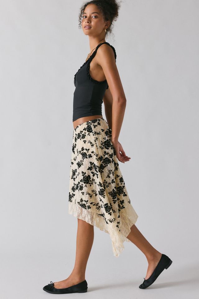 Kimchi Blue Sheer Beauty Flocked Lace Hanky Hem Midi Skirt #3