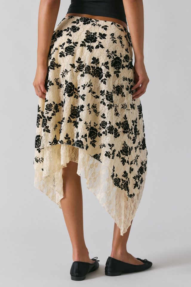 Kimchi Blue Sheer Beauty Flocked Lace Hanky Hem Midi Skirt #4