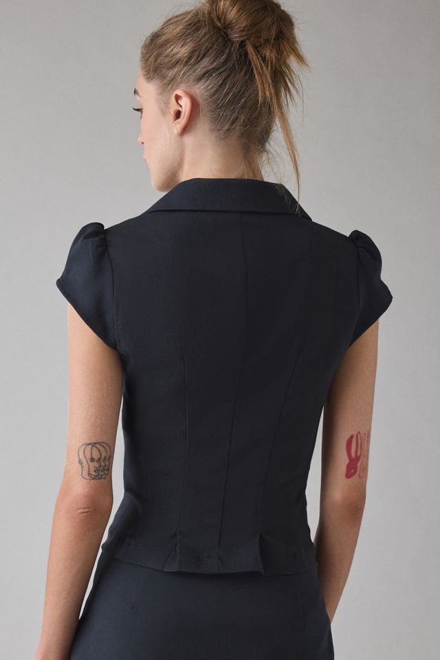 UO Daphne Cropped Button-Front Blazer Top #3