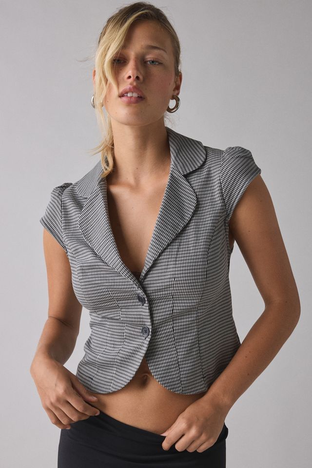 UO Daphne Cropped Button-Front Blazer Top #2